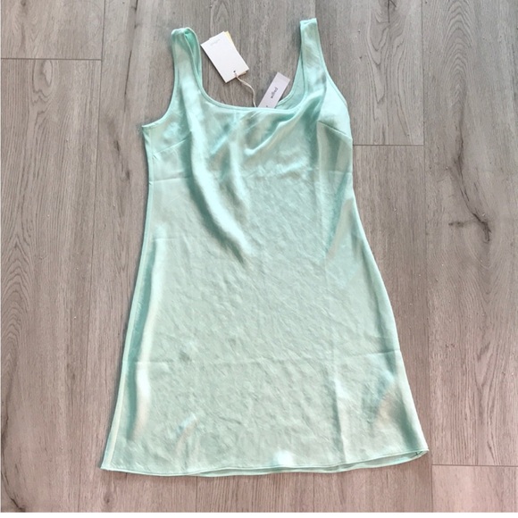 Aritzia Wilfred Tryst Teal Mini Satin Slip Dress - Picture 2 of 3